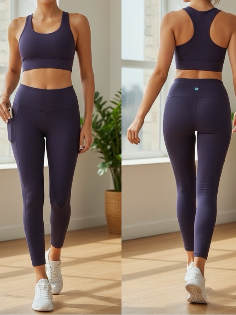 👛 (ANY 2/$20) TUFF ATHLETICS High Waisted Burgundy Leggings Side Pockets